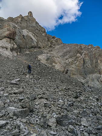 We went up here a little ways and then turned climber's left to gain the high col just below the summit ridge.