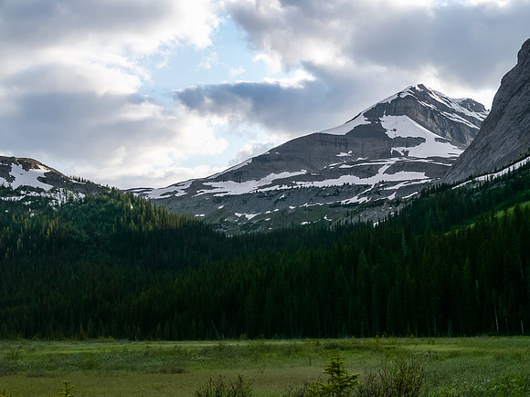 Looking towards Burstall Pass with Snow Peak rising in the distance.