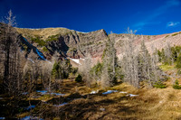 In the lovely larch bowl under the summit of Bertha Peak.
