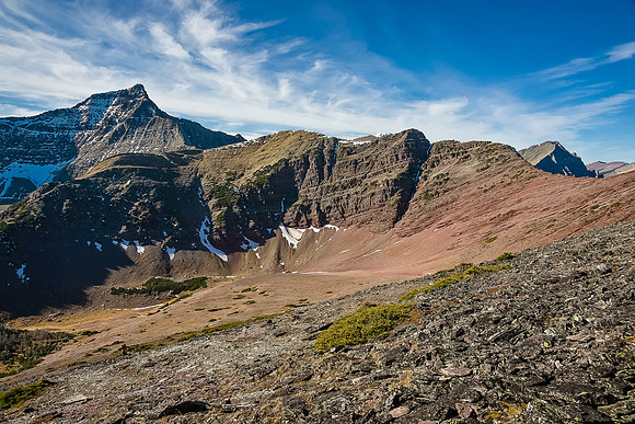 Our descent ridge from the ascent slope.