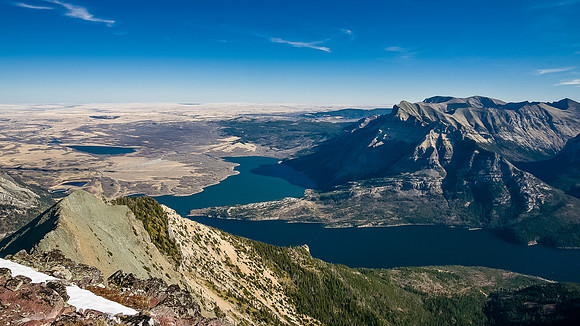 Vimy Peak and Ridge with Sofa in the distance and Waterton Lakes from the summit of Bertha Peak.