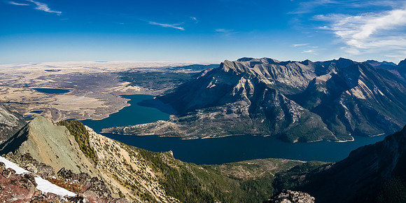 Vimy Peak and Ridge with Sofa & Arras in the distance and Waterton Lakes below.