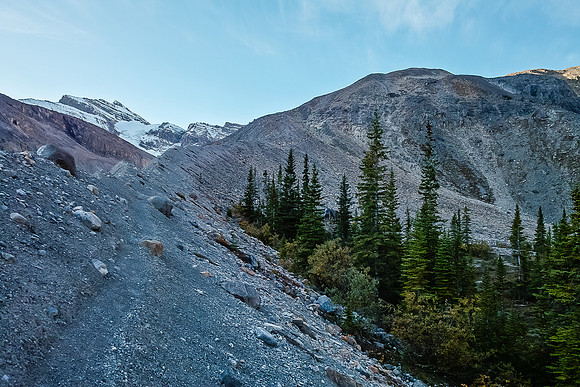A familiar moraine - but I've usually been on it in the winter, including ascents of Baker, Trapper, Peyto