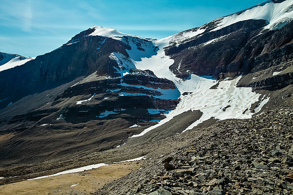 Looking back at the access gully we used to access Mistaya Mountain (OOS on the upper right).
