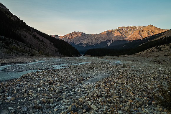 Exiting gravel flats to Peyto Lake.