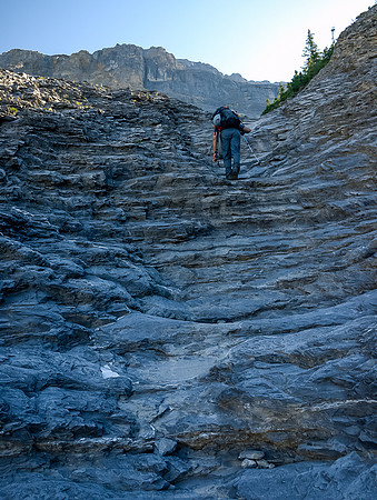 Getting near to the top of the gully.