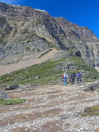 Sonny, James and Kelly just before the descent from the Lower Carthew Lakes along the Alderson trail.