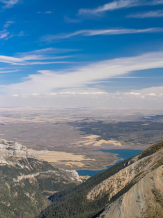 The famous Prince of Wales Hotel is seen far below in the distance from the summit of Buchanan Peak.