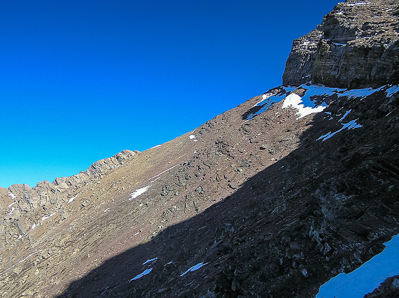 The traverse doesn't look as bad when you're almost done it - this is looking back along the north face of Carthew.