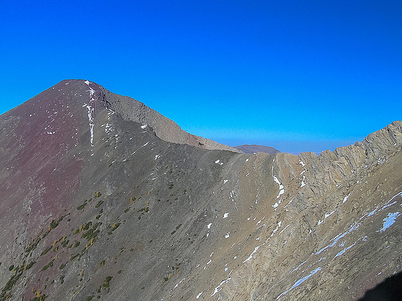 Buchanan Ridge is seen in the upper left and the traverse to the cliff bands goes to the right.