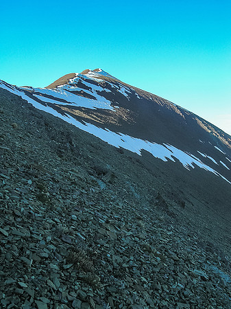The south descent ridge from the summit of Mount Carthew as seen from the descent.