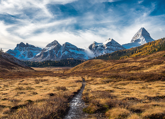 Looking back at The Towers, Naiset Point, Terrapin, Magog and Mount Assiniboine (L to R).