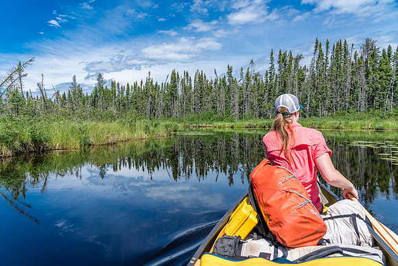 Paddling into the creek leading into Indian House Lake from Crystal Lake.