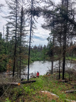 Portaging from Royd Lake to Kennedy Lake along Royd Creek.