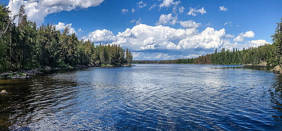 The bottom of the falls coming into Hammerhead Lake from Rostoul Lake.