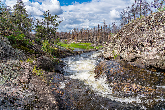 Lovely falls at the start of the Gammon River from Gammon Lake towards Hammerhead Lake.
