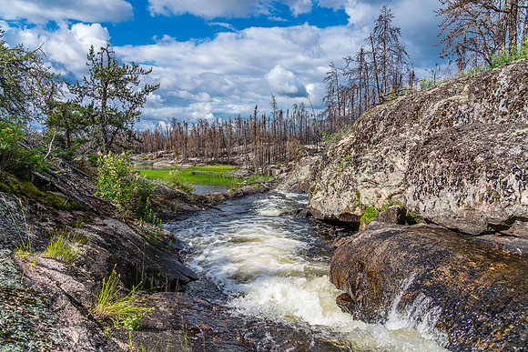 Lovely falls at the start of the Gammon River from Gammon Lake towards Hammerhead Lake.