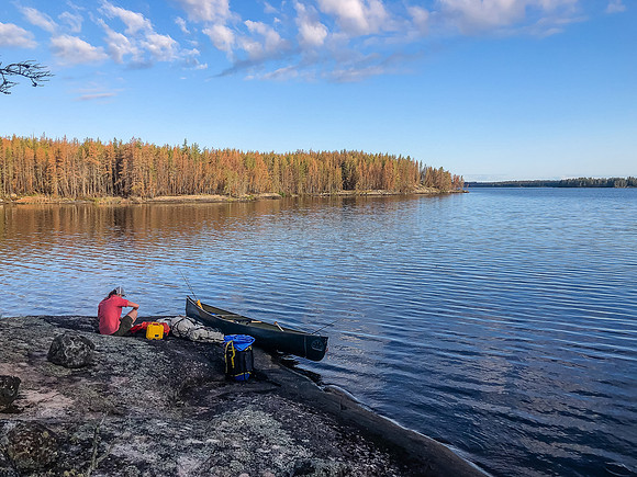Preparing to leave our campsite on  a lovely Sunday morning on Gammon Lake.