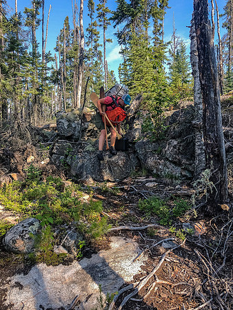 On the 550m portage into Rostoul Lake from Gammon.