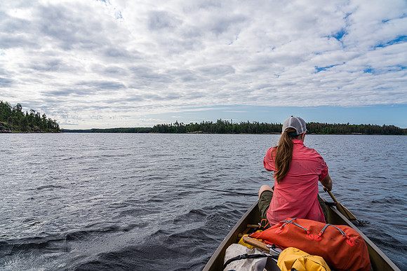 Paddling the lovely Rostoul Lake towards Haven Creek.