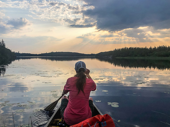 Paddling Haven Lake in early morning.