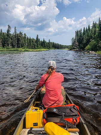 Paddling a narrows at the NW end of Glenn Lake.