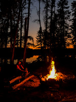 An evening fire at the island site on Glenn Lake.