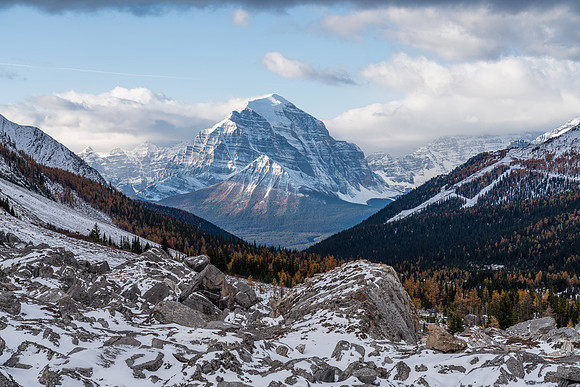 Views back to Mount Temple from near Boulder Pass.