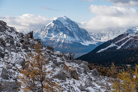 Views back to Mount Temple from near Boulder Pass.