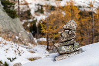 A cairn along the Skoki Lakes hiking route.