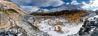 Views down Skoki Creek towards Cyclone, Skoki, Fossil and Deception Pass (R).