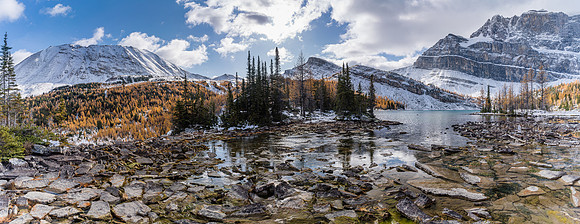 Views from near the Myosotis Lake outflow back to Fossil, Ptarmigan and Pika Peak.