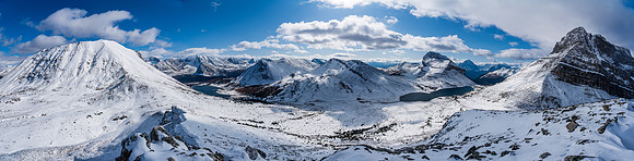 Views from Fossil (L) to Baker Lake, Heather Ridge, Ptarmigan Lake and Mount Redoubt.