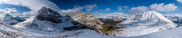 Views over Packers Pass (L) and down Skoki Valley (R) over the Skoki Lodge.