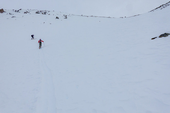Skiing to the south ridge via the south gully.