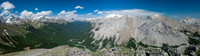 Views up the Sheep River include Storm, Rae, Burns (R).