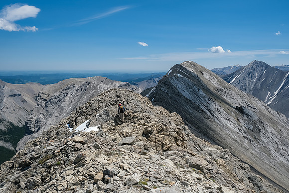 Traversing from the false to the true summit.
