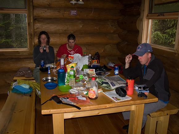 Eating and playing cards at night was fun.