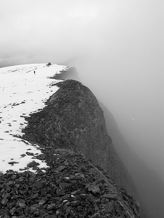 Looking back at the main cairn from the high point - a big drop to our left!
