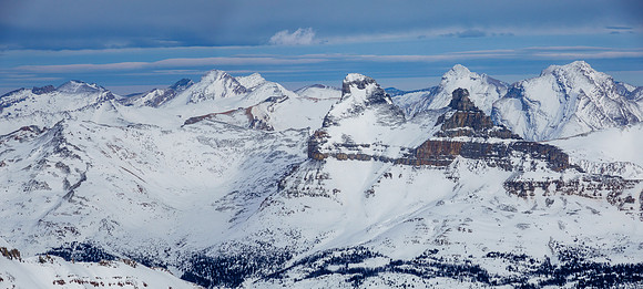 Molar Mountain in front of the Three Brothers (Deluc) and Little Cataract Peak.
