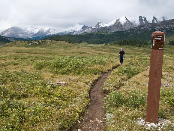 Rod hikes back to the Lodge area with Og Mountain in the background.
