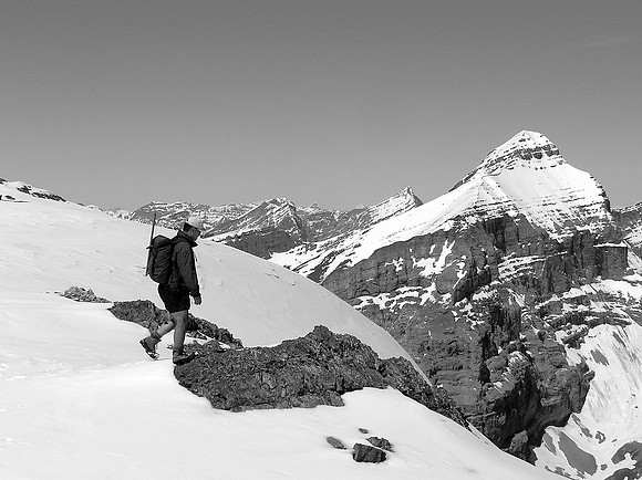 Sonny starts the descent. Mount Bogart in the bg.
