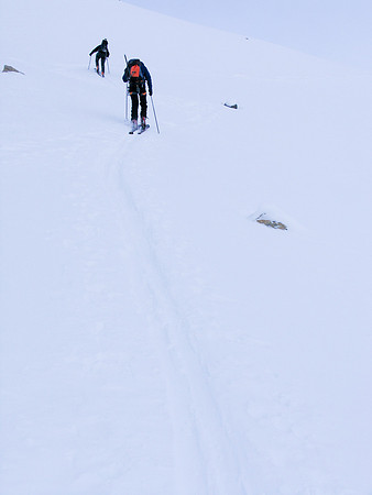 Steep slopes at the top of Bow Canyon going up the headwall below the Bow Hut.