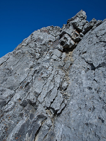 Looking directly up the crux.