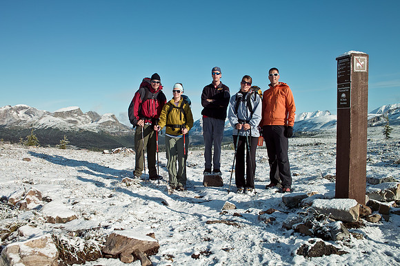 The gang poses on the border at Wonder Pass.