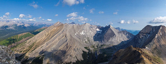 Panorama looking towards Mount Chester, James Walker and Inflexible on the far right.