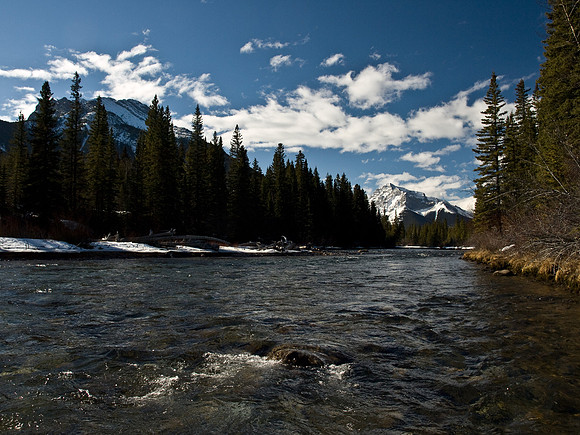 Crossing the Kananaskis River is always entertaining - great morning views towards Mount Kidd though!