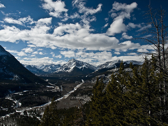 Right away the views to the south down the hwy 40 corridor towards Mount Kidd are great.