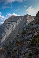 You can see the steepness and looseness of the terrain here, looking at the twin summits of Inflexible as I near the col, side-slopping on climber's left.