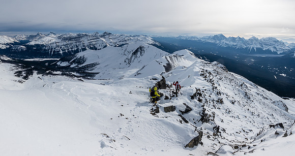 Returning in high winds along the south ridge.